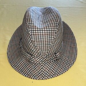 VTG Dobbs Fifth 5th Avenue Plaid Fedora Hat Tweed 7 1/8 30% Wool Hat Band